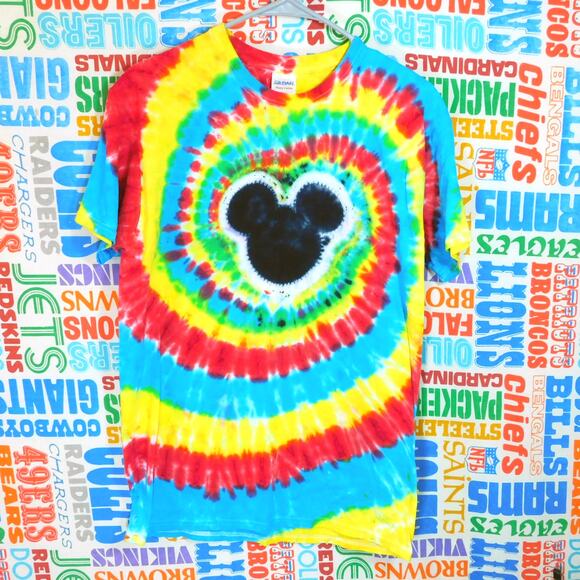 Mickey Mouse Head Design Tie Dye T Shirt Size M Disney Hippy - Picture 1 of 4